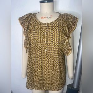 Boho Vintage Y2K MAX STUDIO NWT Crepe Pintuck Flutter Sleeve Button Down Blou…